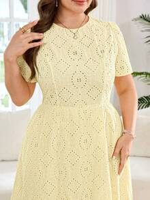 Reflora Plus Size Women's Dresses, Elegant, Romantic, Short Sleeve, Mid-Length, Spring & Summer - Yellow - View 4