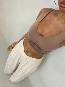 Glamine Women's Elegant Loose Waist-Cinched Long Pants, Pale Yellow, Suitable For Beach Vacation, Dating And Outings - Apricot - View 6