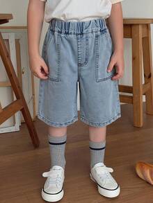 DAZY Straight Knee Length Washed Casual Young Boys Denim Shorts Summer - Medium Wash - View 2