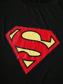SUPERMAN X SHEIN Plus Size Men's Geometric Print Round Neck Short Sleeve Casual T-Shirt - Black - View 4