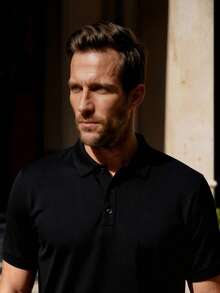 Officeau 1pc Men's Casual Solid Color Golf Polo Shirt For Summer - Black - View 9