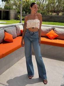 Mélanie ORL Áo bandeau đính sequin và lông vũ cho nữ, Thu/Đông - Màu be - Xem 1