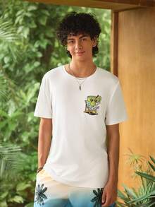 Coastal | 男士休闲鸡尾酒元素印花短袖T恤 | 适合夏季穿着 | 舒适透气 | 引领时尚潮流 - 白色 - 查看 2