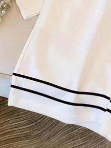 Resyla Summer New Arrival, Plus Size Women's T-Shirt And Shorts Set, Minimalist Bow Print, Pattern Design, Premium Feel, Casual Loose Fit, Daily Wear, Versatile Style, Outing Apparel, Travel, Shopping, Outdoor - Multicolor - View 3