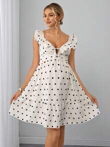 Momance Vestido de enfermería con cuello en V cómodo, volantes delanteros y lazo - Albaricoque - Ver 7