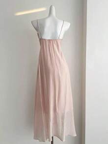 DreamSkyne Plus Size Chiffon Ruched Elegant 3D Floral V-Neck Cami A-Line Dress - Pink - View 2