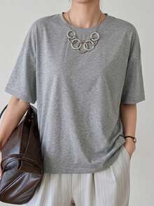 Dazy-Less Women's Pastal Loose Fit All-Match Casual Sexy T-Shirt, Suitable For Spring And Summer Golf - Grey - View 4