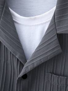 Manfinity Homme Men's Short Sleeve Single-Breasted Shirt And Shorts Casual 2 Pieces Set - Dark Grey - View 4