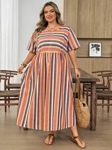 SHEIN CURVE+ 大尺碼女款條紋休閒派對旅行洋裝、女款夏季洋裝、女款休閒度假洋裝、女款度假穿搭、女款海灘度假穿搭、大尺碼波希米亞洋裝、度假洋裝、曲線度假洋裝、大尺碼海灘洋裝、大尺碼度假洋裝、休閒洋裝、孕婦洋裝、大尺碼夏季洋裝、大尺碼休閒洋裝、大尺碼夏季洋裝、休閒條紋洋裝、條紋中長洋裝、大尺碼度假洋裝、女款海灘洋裝、女款休閒洋裝 - 彩色 - 查看 8