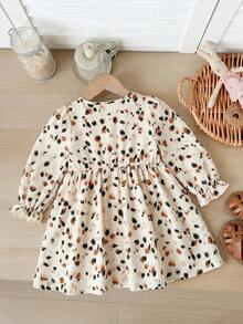 LMoss Kids Baby Girl Woven Leopard Print Square Neck Puff Sleeve Casual Dress - Multicolor - View 2