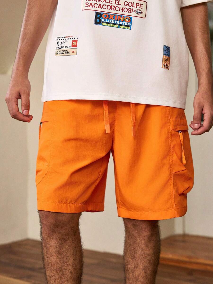 Men's Multi-Pocket Cargo Shorts, Casual Daily Wear, Outdoor Sports, Street Fashion - Orange - View 1