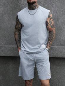 Manfinity Homme Men's Plus Size Summer Casual Minimalist Solid Color Loose Round Neck Tank Top And Shorts Set - Grey - View 1