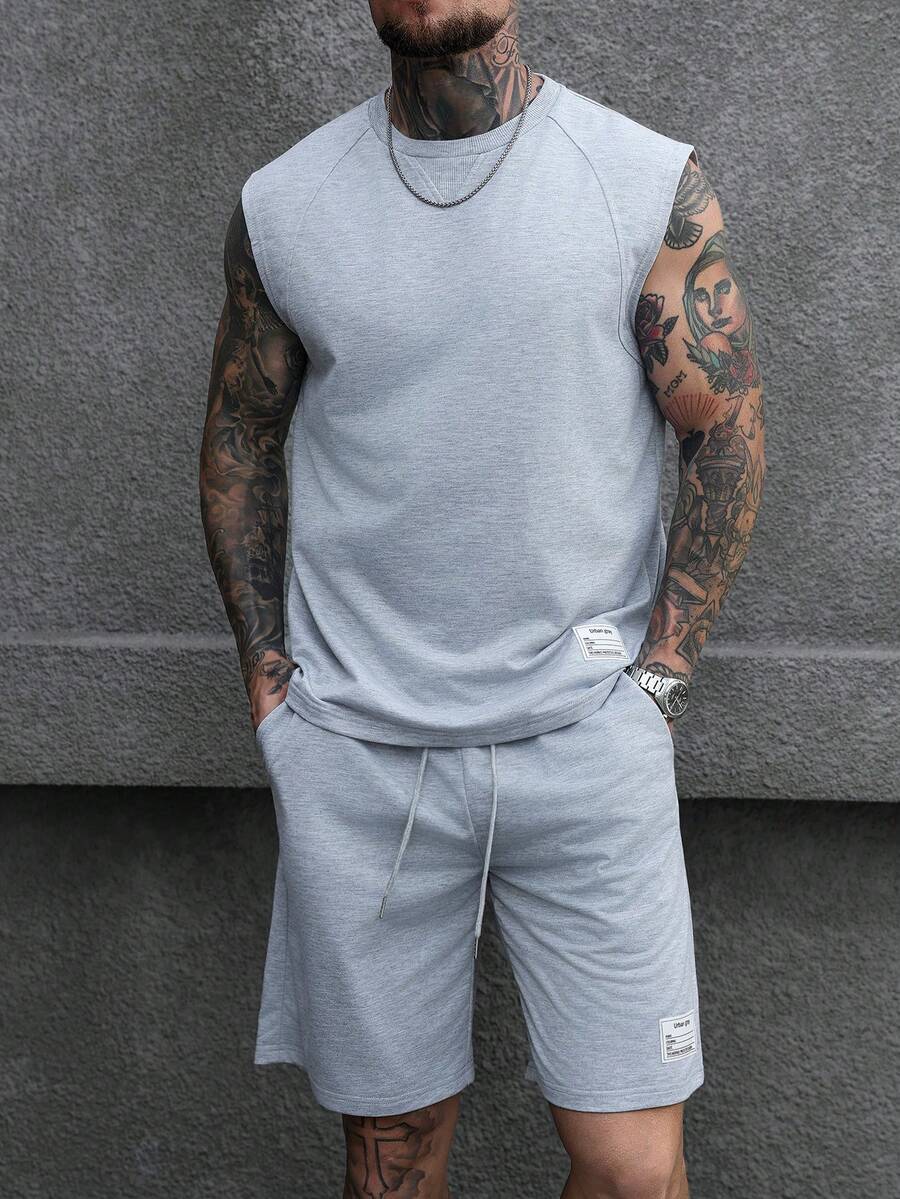 Manfinity Homme Men's Plus Size Summer Casual Minimalist Solid Color Loose Round Neck Tank Top And Shorts Set - Grey - View 1