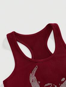 ROMWE Grunge Punk Women's Punk Street Style Goth Versatile All-Match Skull Rhinestone Tank Top Night Out Burgundy Summer - Burgundy - View 3