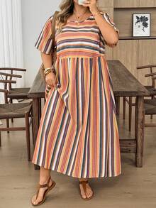 SHEIN CURVE+ 大尺碼女款條紋休閒派對旅行洋裝、女款夏季洋裝、女款休閒度假洋裝、女款度假穿搭、女款海灘度假穿搭、大尺碼波希米亞洋裝、度假洋裝、曲線度假洋裝、大尺碼海灘洋裝、大尺碼度假洋裝、休閒洋裝、孕婦洋裝、大尺碼夏季洋裝、大尺碼休閒洋裝、大尺碼夏季洋裝、休閒條紋洋裝、條紋中長洋裝、大尺碼度假洋裝、女款海灘洋裝、女款休閒洋裝 - 彩色 - 查看 7