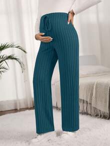 SHEIN Maternity Casual Versatile Solid Color Straight Leg Pants Lounge Spring Gender Reveal - Royal Blue - View 6