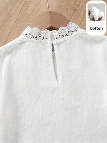 SHEIN LMoss Kids 女童編織高領長袖純色荷葉邊休閒襯衫，適合返校季，秋冬穿著 - 白色 - 查看 3