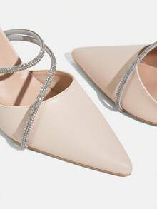 CUCCOO TILAWA Women's Cloth Glass Rhinestone Decorative Pointed Women's High-Heeled Shoes, Suitable For Going Out, Banquets, Parties And Other Activities - Apricot - View 5