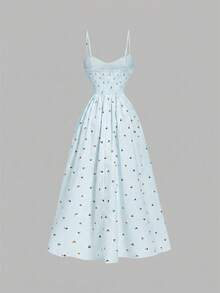 Vestido de tirantes finos con estampado minimalista para mujer - Celeste - Ver 2