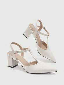 CUCCOO BIZCHIC White Patent Leather Pointed T-Word With High-Heeled Sandals, Buckle With Temperament Commuting Low Vamp Mary Jane Shoes - Chantilly - View 10