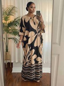 SHEIN Lady CURVE 大尺碼花卉印花休閒度假洋裝 - 彩色 - 查看 5