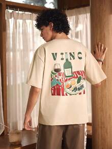 Whitmere Men's Graphic Print T-Shirt, Beach Summer Wear, Loose Fit Short Sleeve Tee - Apricot - View 7