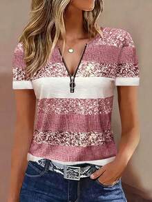 EMERY ROSE Women's Vintage Fashion Striped Print Short Sleeve T-Shirt - Multicolor - View 5