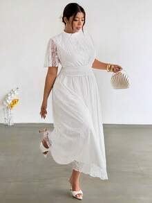 Firerie Vestido de encaje de talla grande elegante de unicolor, verano - Blanco - Ver 3