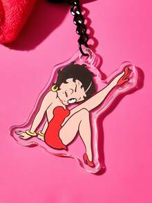 Betty Boop x SHEIN Betty娃娃紅唇包包吊飾，卡通壓克力吊飾，復古愛心扣包包吊飾 #可愛包包配件 #送給她的禮物 - 紅色 - 查看 5