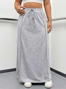 SHEIN EZwear 浅灰色休闲百搭加大码长裙 - 淺灰色 - 查看 1