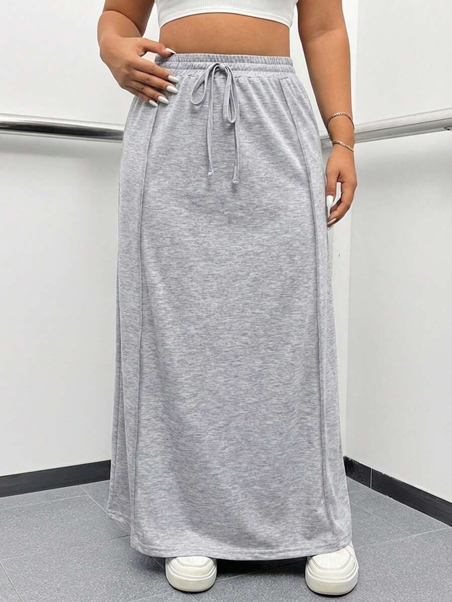 SHEIN EZwear 浅灰色休闲百搭加大码长裙 - 淺灰色 - 查看 1