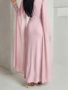 Veilorie Women's Elegant Solid Color Arabic Style Dress - Pink - View 3