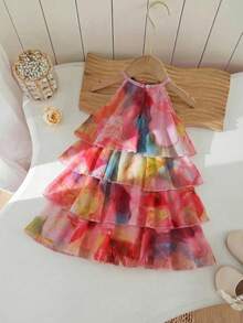 Vestido sin mangas con volantes y estampado floral elegante y lindo en color amarillo para bebé niña - Multicolor - Ver 2