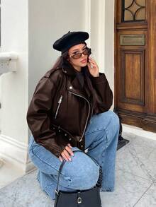 NegzBox Women's Solid Color Minimalist Casual Long Sleeve Jacket Fall Winter Cloth For Women - Brown - View 5