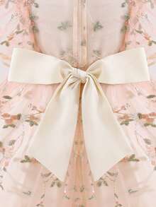 SHEIN Glamorique Kids 刺繡公主洋裝，小飛袖收腰修身正式洋裝，適合女嬰，夏季婚禮新娘派對，粉色花卉，可愛優雅 - 彩色 - 查看 9