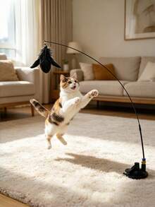 Feather Cat Teaser Wand With Removable Strong Suction Cup, Heavy-Duty Grip Stays On Floor, Indoor Interactive Cat Toy For Exercise, No Battery Needed - Multicolor - View 2