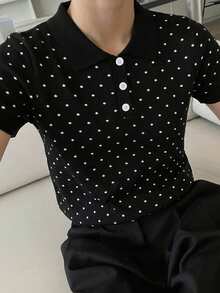 DAZY 女款商務休閒 Polo 領短袖針織上衣 夏季 - 黑色 - 查看 2