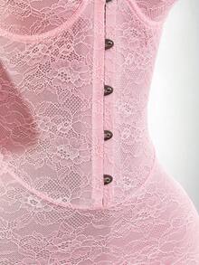 Amplova Lace Patchwork Sleeveless Spaghetti Strap Backless Bodycon Bandage Mini Dress For Women - Pink - View 9