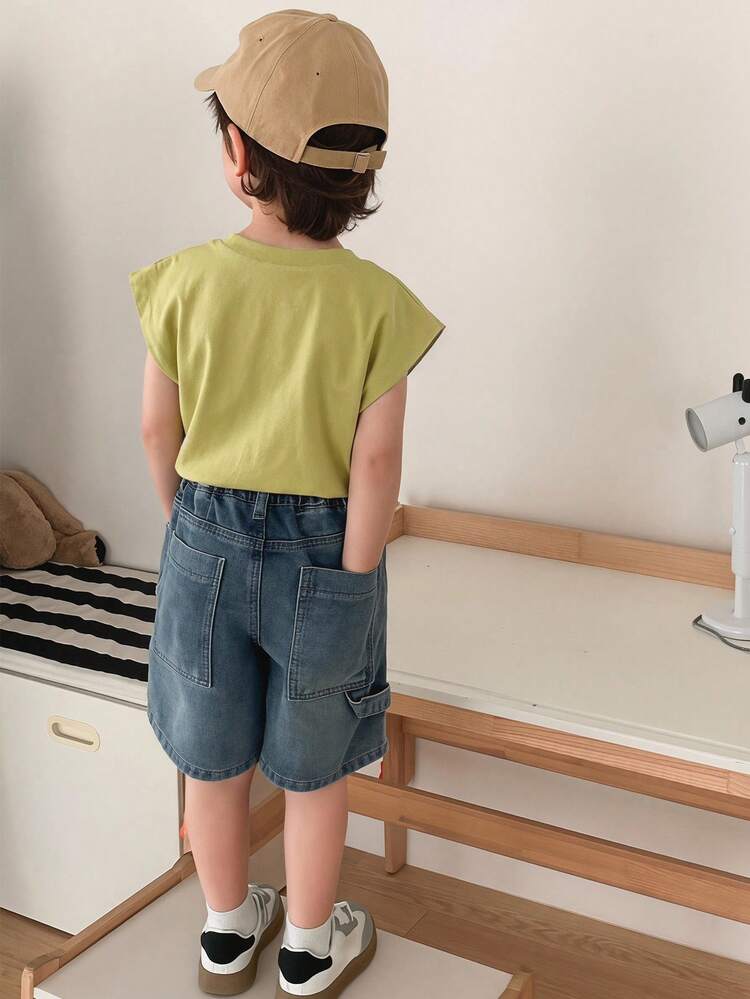 Casual Letter Print Loose Sleeveless Top For Toddler Boys (Small)
