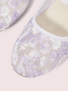 CUCCOO DOLLMOD Sepatu Wanita, Ujung Bulat Lucu, Bagian Atas Jala Bordir Bunga Ungu, Sepatu Datar dengan Gesper Logam, Mary Jane - Kupu-kupu ungu - View 5