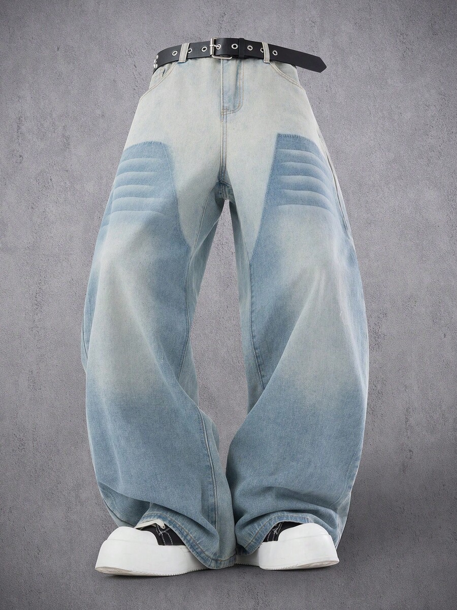 Manfinity Denimwave 男士休閒水洗漸層寬鬆牛仔褲 - 淺色水洗藍 - 查看 1