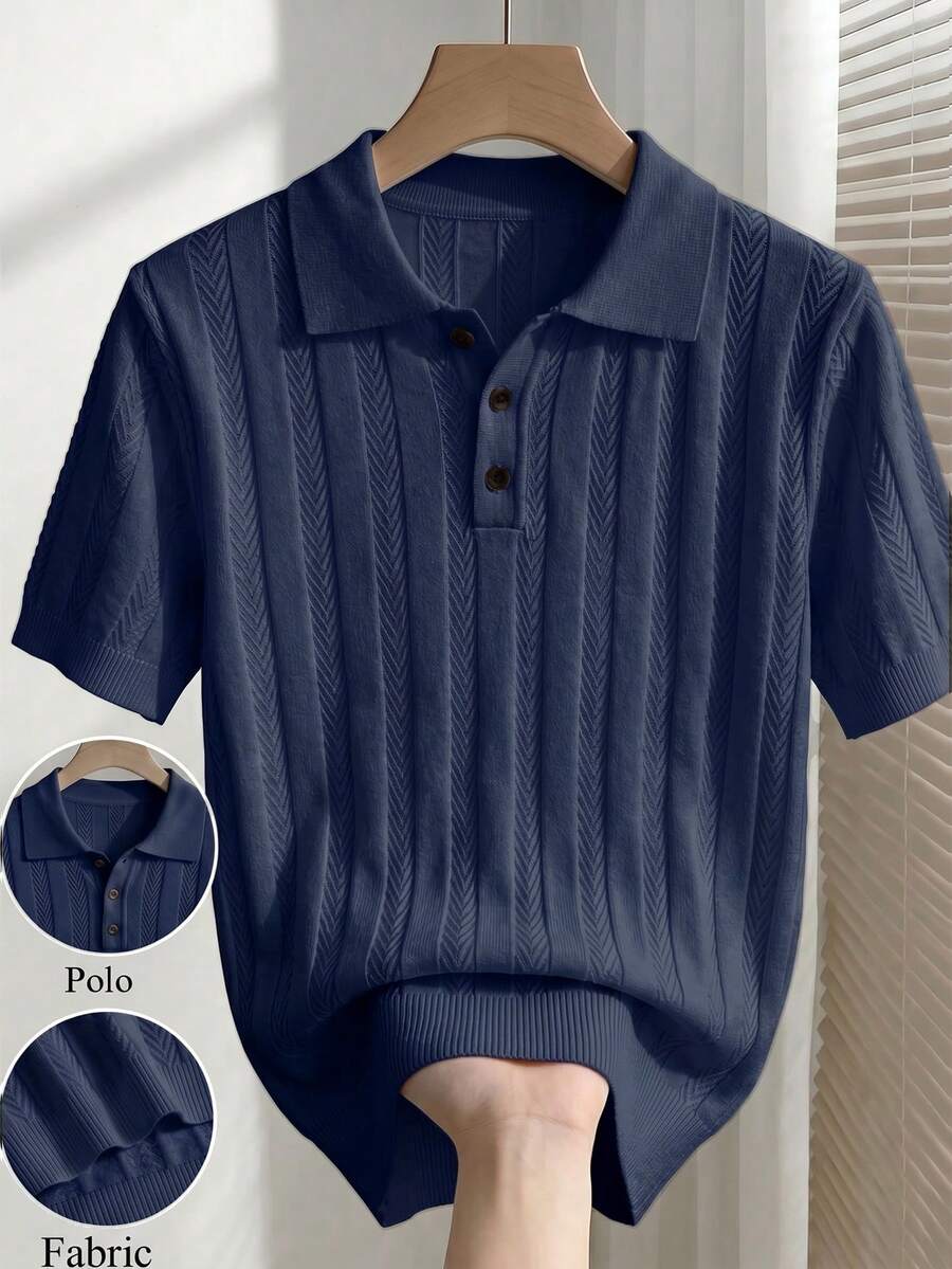 Manfinity CityGents 欧美新晋博主时尚设计休闲男士套头针织衫,白色针织衫 - 藏蓝色 - 查看 1
