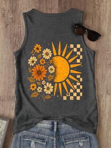 EMERY ROSE Tank Top Kasual Bermotif Leher Bulat Ukuran Besar, Musim Panas - Dark Grey - View 3