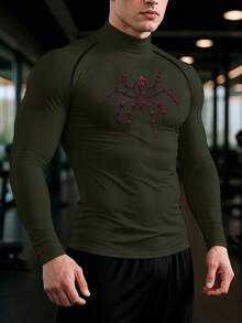 GymBeat Men's Spider Print Raglan Sleeve Sports T-Shirt - Army Green - View 1