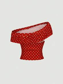 SHEIN MOD 波點網眼多穿法女款背心上衣 - 酒紅色 - 查看 6