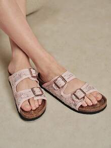 Solecia Ladies Spring And Summer Woven Sandals Double Buckle Adjustable Open-Toe Flat Bottom Light And Comfortable Versatile Casual Wear Beach Vacation Shoes - Mesh powder - View 8