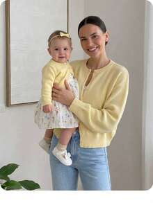 女嬰休閒純色單排扣長袖秋季開襟衫 - 黃色 - 查看 3