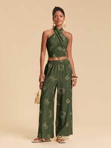 Travachic Women's Embroidered Backless Halter Top For Vacation And Casual Wear - Green - View 3