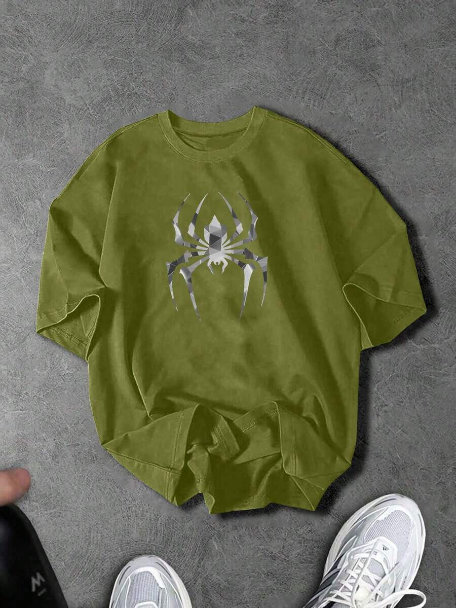 Gym Rark Men's Spider Print Round Neck Short Sleeve Sports T-Shirt, Gym, Holiday - Army Green - View 1