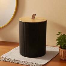 1个大容量竹盖垃圾桶，简约条纹设计，适用于家庭客厅或浴室收纳 - 多色 - 查看 9